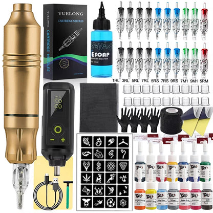 Wireless Tattoo Machine Kit Tattoo Pen with Mini Tattoo Battary Cartridge Needle Set Permanent Makeup Tool for Tattoo Artist