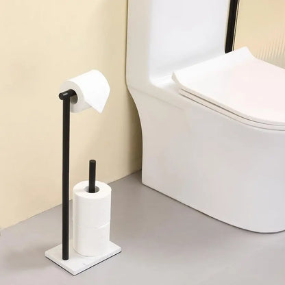 Free Standing Toilet Paper Holder Stand with Reserve Heavyweight Marble Base amp Matte Black Stainless Steel Bathroom Tissue Rol