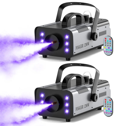 DayFlicker 2Pcs 1200W Fog Machine with RGB 6LEDs Lighting for Play Theater Professional Stage Home Entertainment Halloween Party