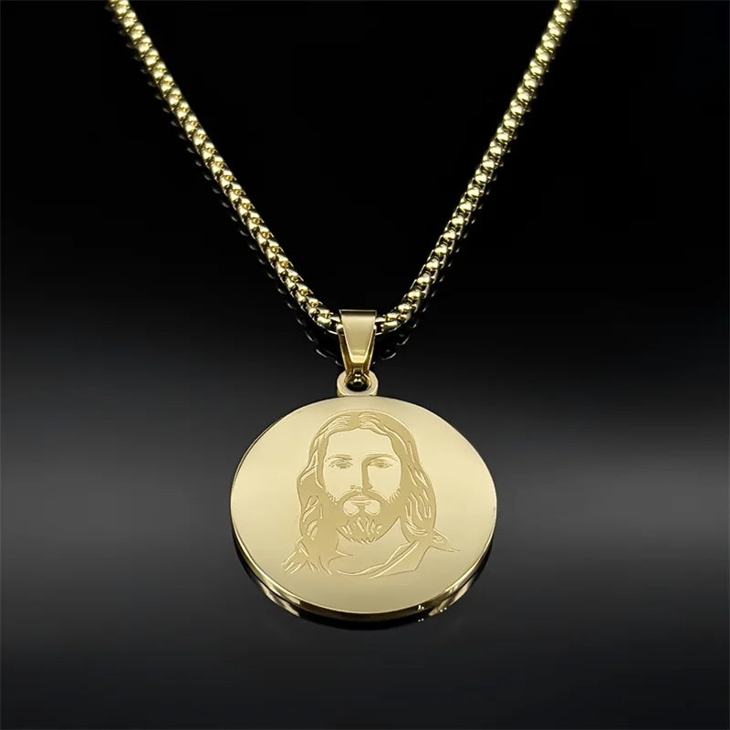 Christian God Jesus Medal Necklace for Women Men Stainless Steel Gold Silver Color Holy Pray Chain Jewelry colar masculino