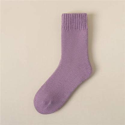 3 Pairs Women Socks Wool Autumn Winter Warm Snow Markron Color Thick Plush Hairy Soft Postpartum Stockings Floor Sleep Socks