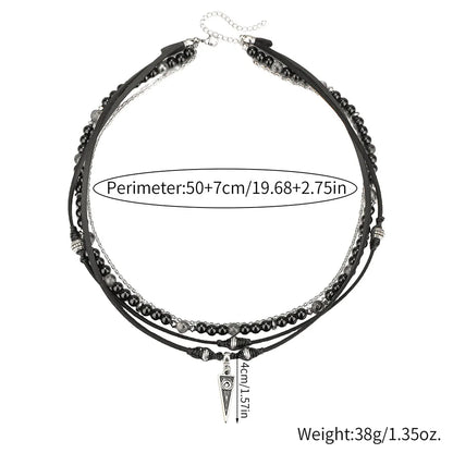 Retro Men Multilayer Leather Necklace Black Agate Beaded Necklace Bohemian Party Jewelry Accessories Gifts
