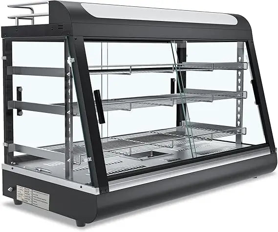 35inch 3-Tier Commercial Food Warmer with Top Rack for Milk Juice, Countertop Heat Holding Cabinet Display Case for Pizza/Pretze