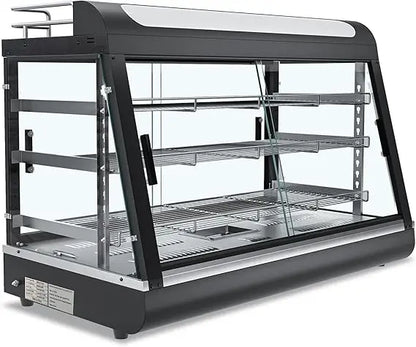 35inch 3-Tier Commercial Food Warmer with Top Rack for Milk Juice, Countertop Heat Holding Cabinet Display Case for Pizza/Pretze