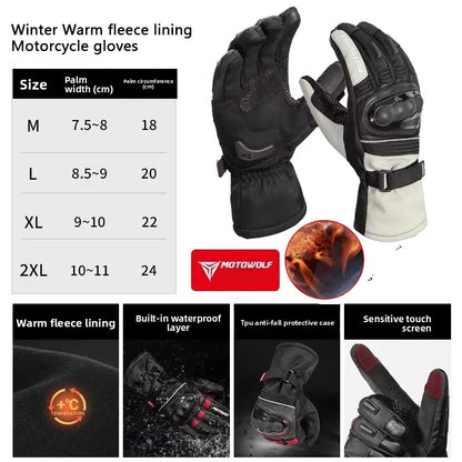 Motowolf Winter Motorcycle Riding Gloves Waterproof Leather Warm Riding Protection Gear for Motorcyclists gp Sports Accessories