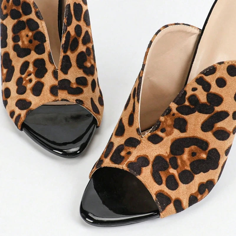 Leopard High Heels Summer Slippers Mules Women 2025 Sexy Open Toe Shallow Fashion Lady Sandals Party Slip on Slides