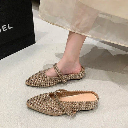 Crystal Women's Pointed Toe Slippers Luxury Flats Sandals Casual Mules Shoes Cozy New Trend Slides Fashion Dress Mujer Zapatos