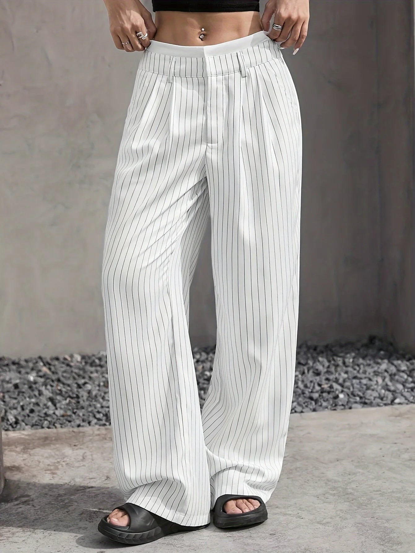Fashion Pants Women's Stripe Straight Pants 2024 Autumn Winter High Waisted Casual Suit Pants Office Lady Women Trousers Bottoms