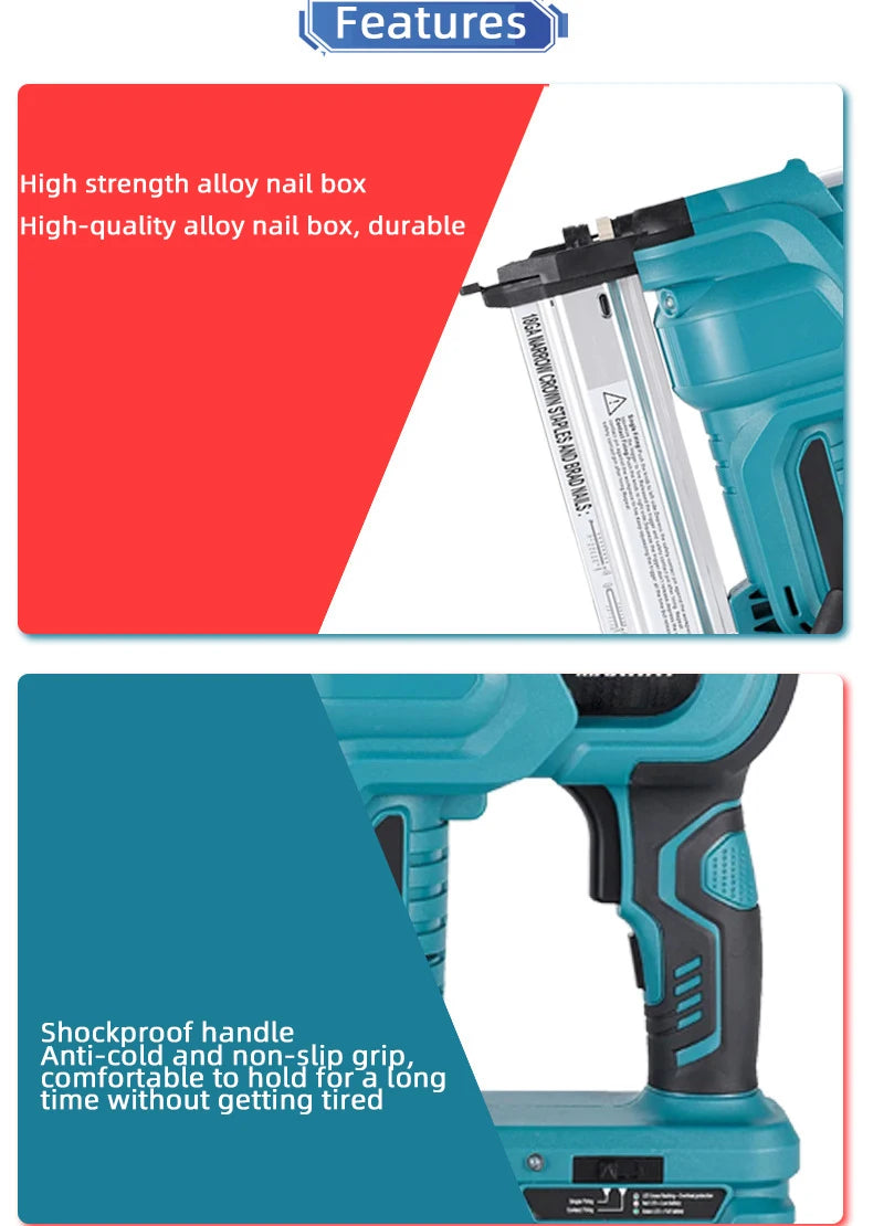 Brad Nailer Electric, 2-in-1 18G Nail Gun & Staple Gun for Woodworking, Flooring, Roofing and Upholstery Straight/N-Shape Nails