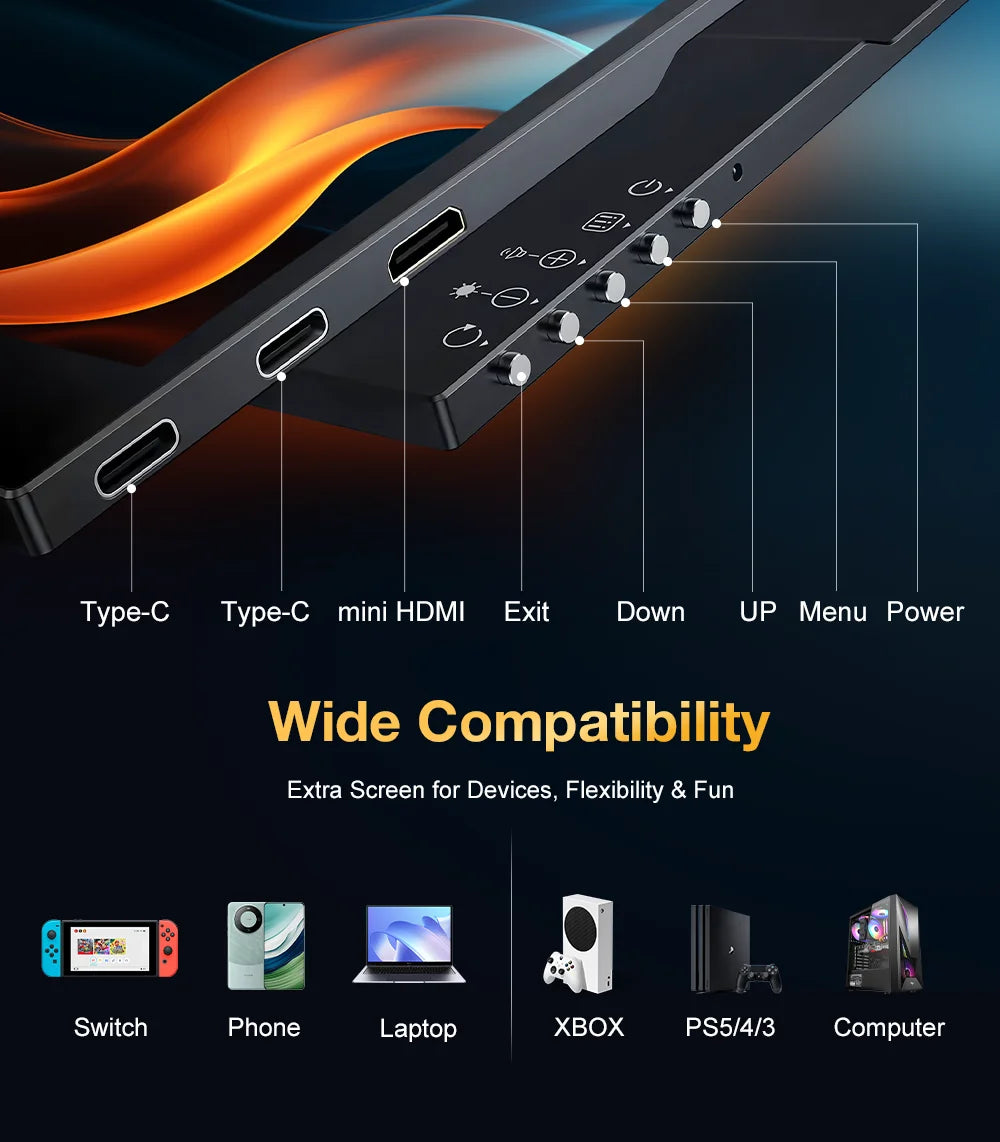 HOWENS 15.6 Inch 4K Monitor IPS Display HDR 100% NTSC For Laptop Switch PS5 Xbox Phone Gaming External Screen Second Monitor NEW
