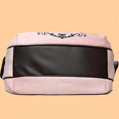 Letter Print Faux Suede Women Handbag Shoulder Bag, Retro Large Capacity Tote Bag for Daily Commuting and Hand-Carry.Pumpkin Bag