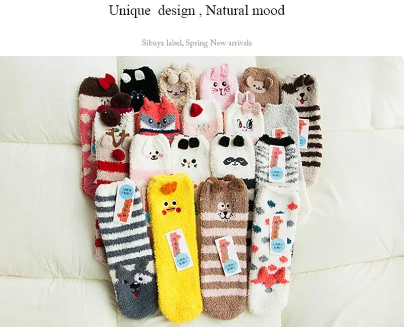 1 Pairs Box Christmas Socks Women Cute Thermal Fluffy Fuzzy Soft Velvet Thermo Sleep Sock Thick Warm Winter Socks New year Gift