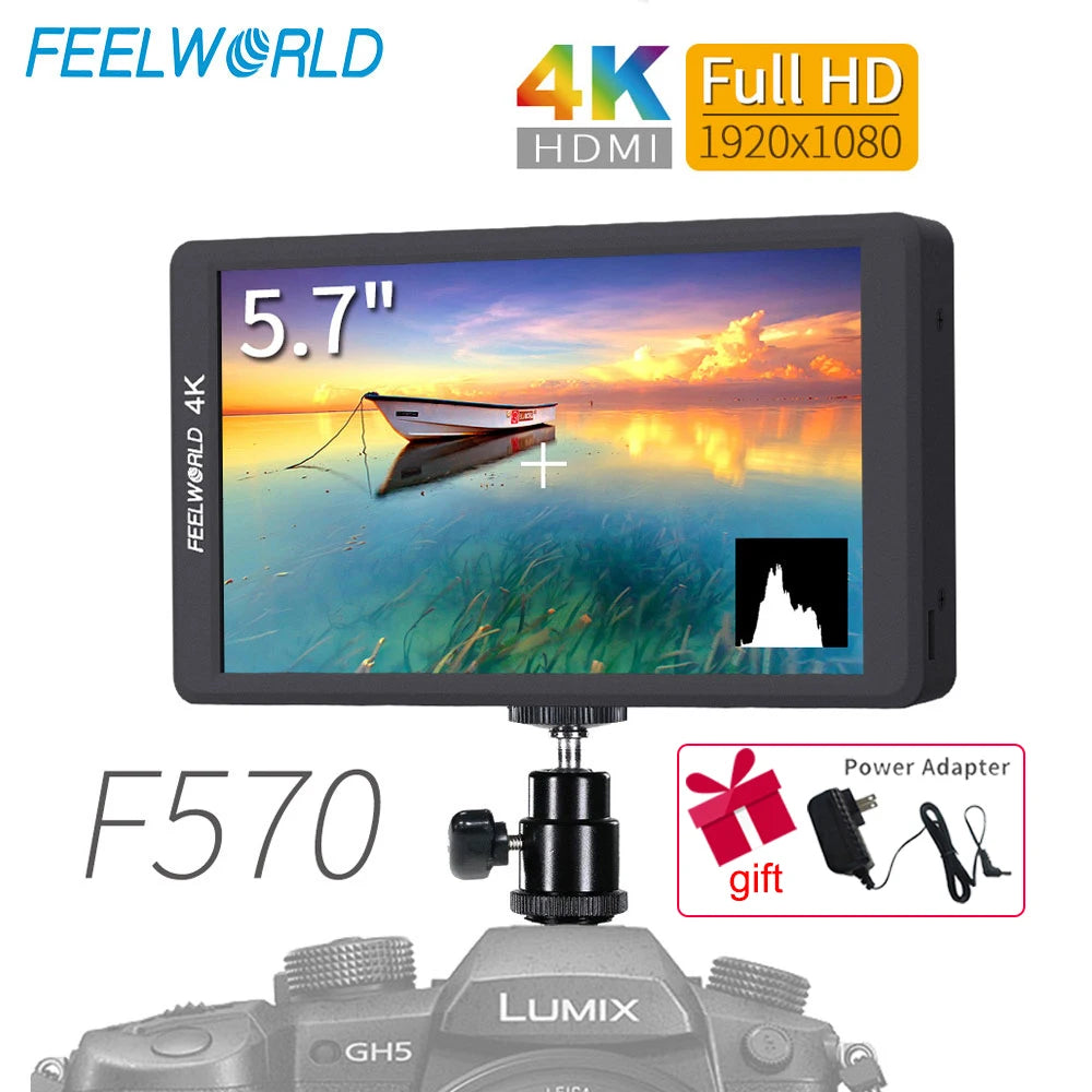 Feelworld F570 5.7" IPS 4K Full HD 1920x1080 HDMI On-camera Field Monitor with NP750 Battery + Charger for Canon Nikon Sony DSLR