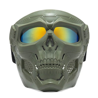 Skull Horror Off-Road Motorcycle Helmet Mask Tactical Riding Goggles Sports Harley Face Shield Black/Red- Unisex