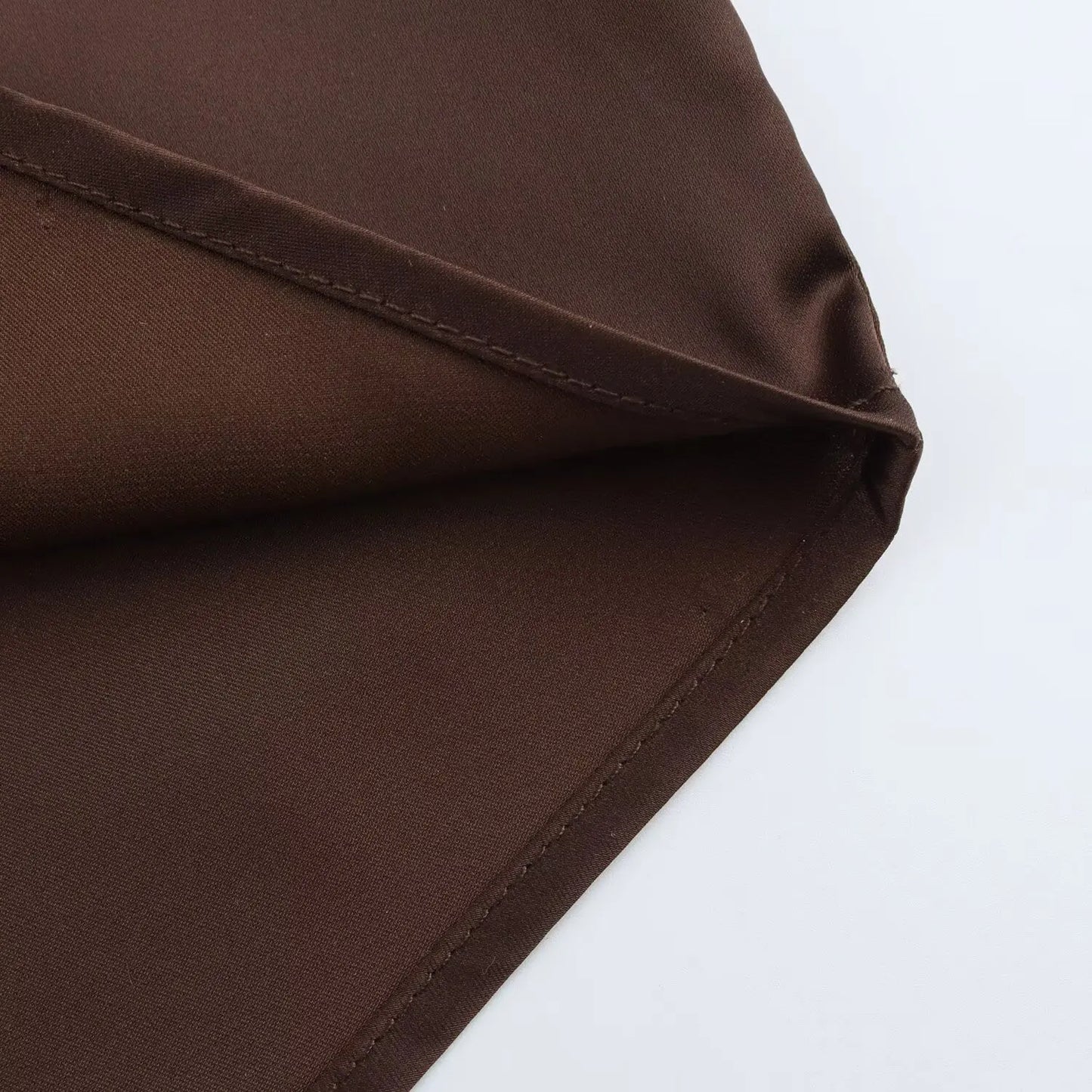 DUOPERI Women Fashion Satin Brown Blouse Lapel Neck Long Sleeves Vintage Female Chic Lady Shirts