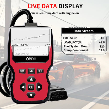 Obd2 Diagnostic Scanner Tool - Engine Fault Code Reader for All Cars since 1996, with Real-Time Data Stream, Battery Test, and Code Erasure