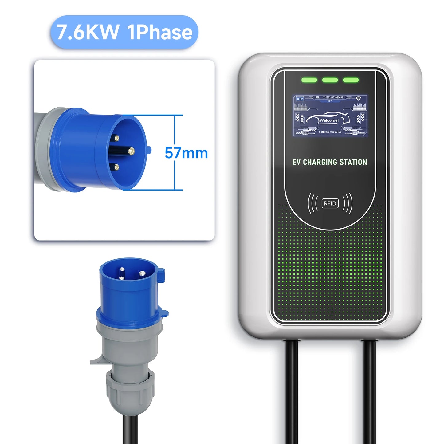 AFYEEV Type2 EV Charger 32A 7.6KW Charging Station Car Charger 11KW 22KW 3Phase EVSE Wallbox APP Bluetooth WiFi Remote Control