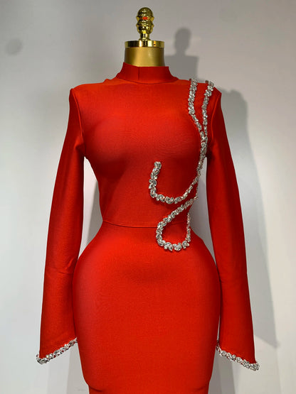 Women Sexy Long Sleeve Diamonds Maxi Long Bodycon Bandage Dress 2025 Celebrity Elegant Evening Party Luxury Birthday Dresses