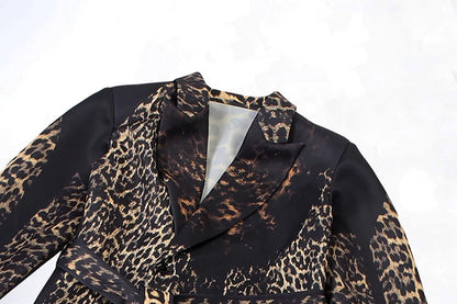 Kliou Leopard Print Trench Coat Woman Autumn Trend High Waist Bandage Cardigan Lapel Full Sleeve Street Fashion Style Clothing