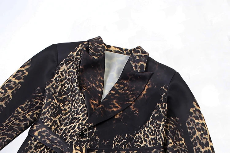Kliou Leopard Print Trench Coat Woman Autumn Trend High Waist Bandage Cardigan Lapel Full Sleeve Street Fashion Style Clothing