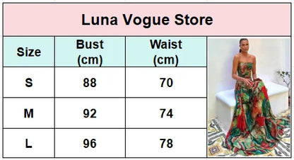 Pleated Waist Strapless Dress Women's New Printed Colorful Long Gown Elegant Fashionable Summer Vacation Party Robe 2025