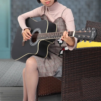 Cutaway Spruce Top Acoustic Guitar Matte Black Color Folk Guitar for Beginner Student 41 Inch Music Instrument