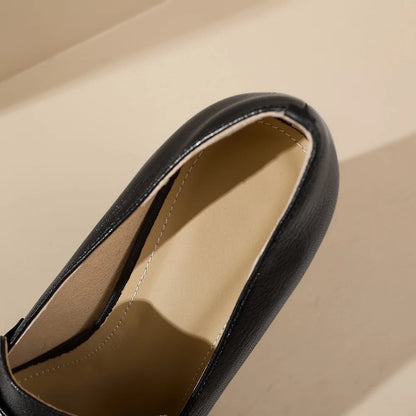 【JOCHEBED HU】Brand Genuine Leather Platform Shoes for Ladies Square Toes Women's Sewing Lines High Heels Leather