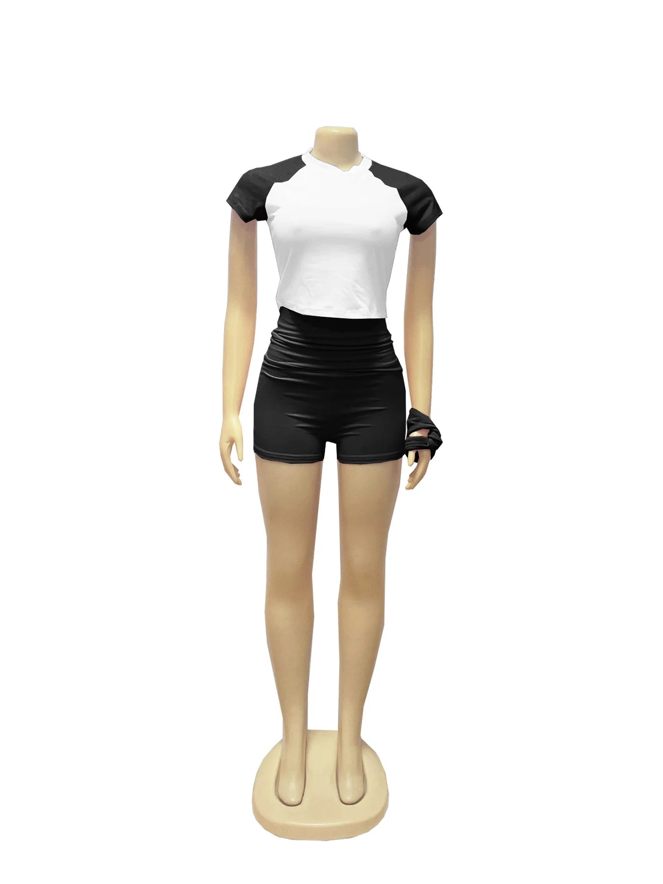 Leosoxs Sporty Patchwork 3 Piece Set Women Casual Summer Headband+Crop Top+High Waist Bike Shorts Street Matching Tracksuit