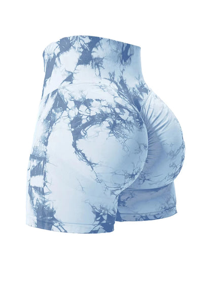 2PCS Tie Dye Butt Lifting Sexy Gym Shorts Woman Skinny Stretch High Waist Sport Shorts Casual Seamless