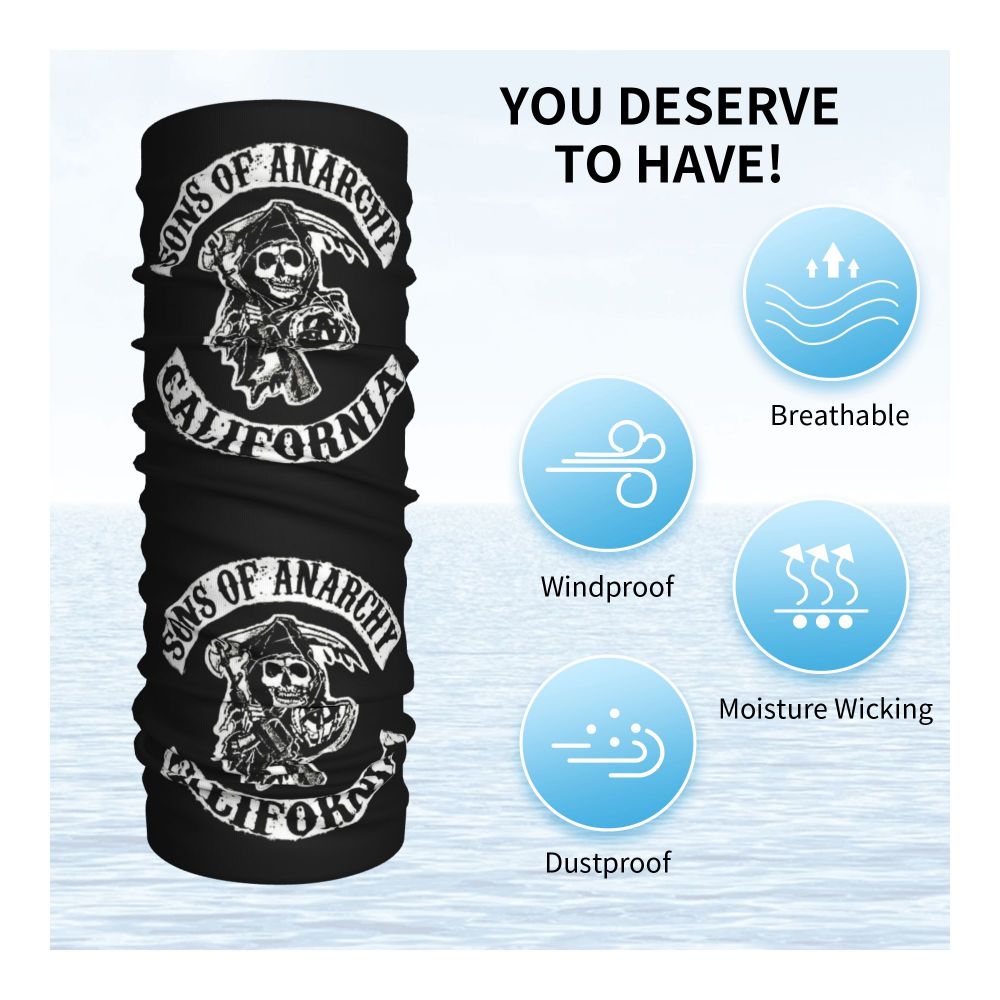 Custom 1 Percenter Essential Sons Bandana Neck Gaiter for Ski Camping Men Women Wrap Scarf TV Show Anarchy Headband Warmer