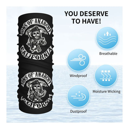 Custom 1 Percenter Essential Sons Bandana Neck Gaiter for Ski Camping Men Women Wrap Scarf TV Show Anarchy Headband Warmer