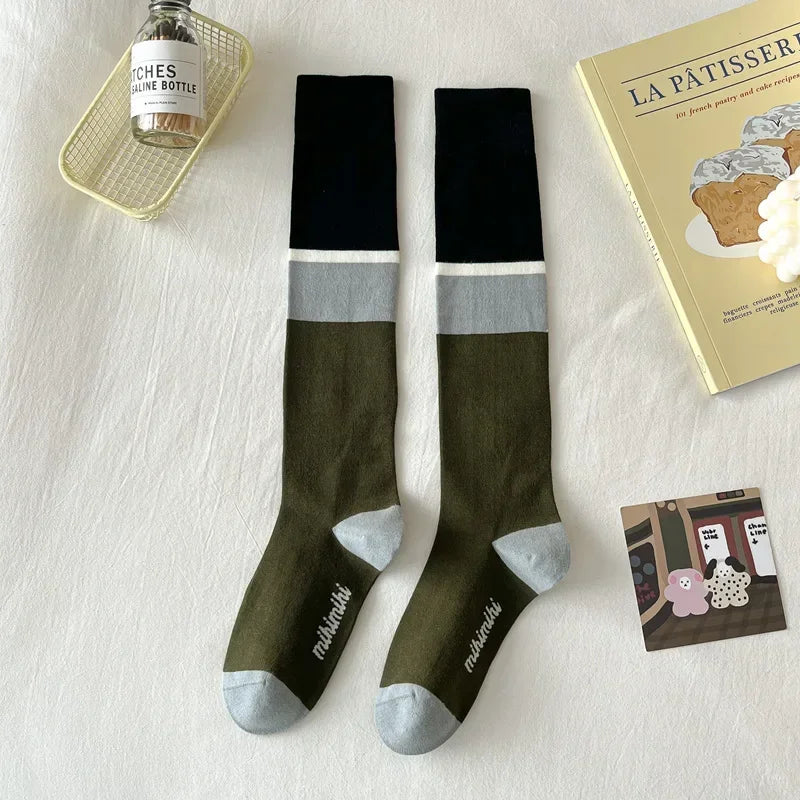 Socks Women's High Tube Calf Knee-length Socks Retro Illustration Art Abstract Street Autumn and Winter Cotton Socks High Sock