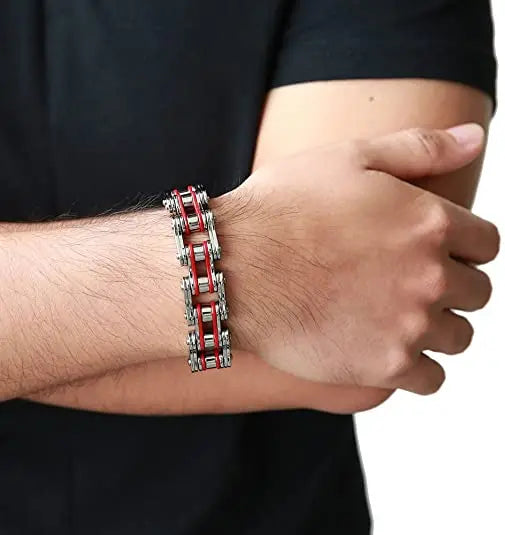 Punk Men's Orange Bicycle Bike Bracelets & Bangles Black Motorcycle Chain Bracelet Men Women Stainless Steel Biker Wrist Jewelry