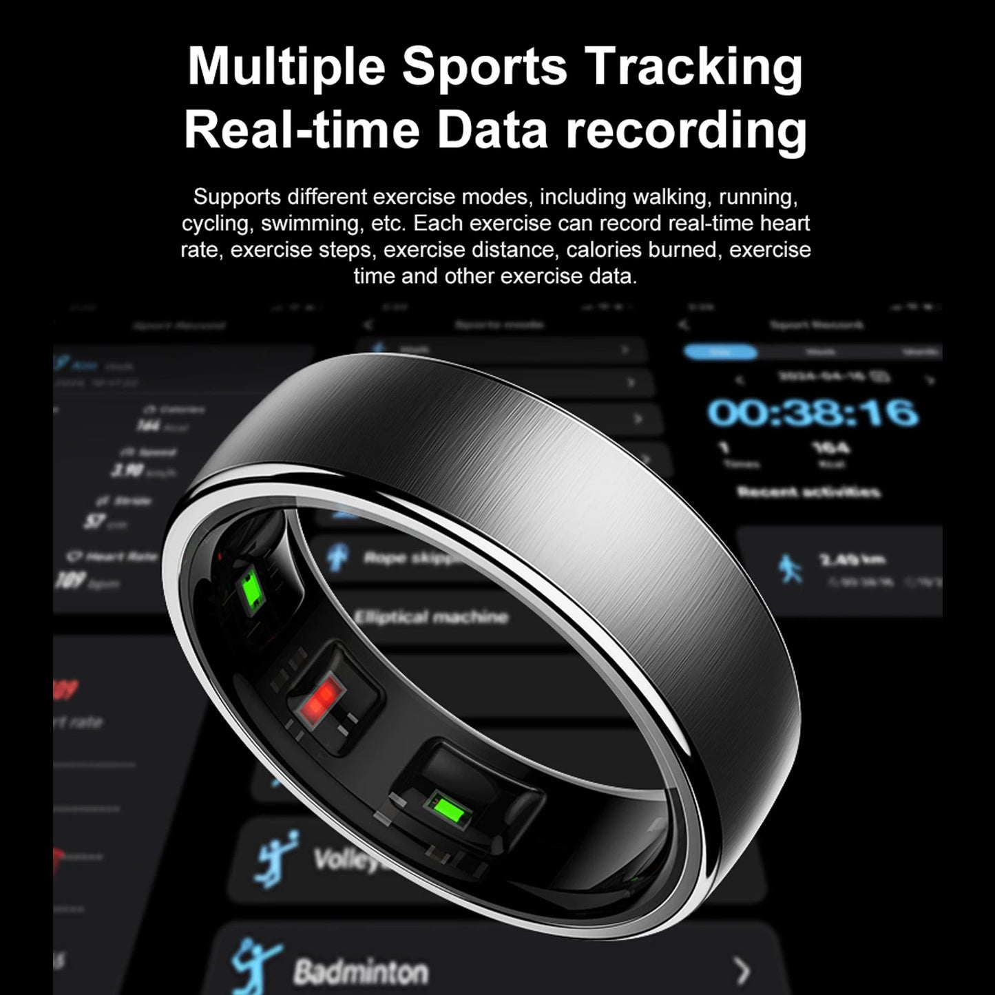 Uhoofit R10 Smart Ring with Charging Case Men Women Health Heart Rate Sleep Monitor IP68 & 5ATM Waterproof Multi-sport Mode