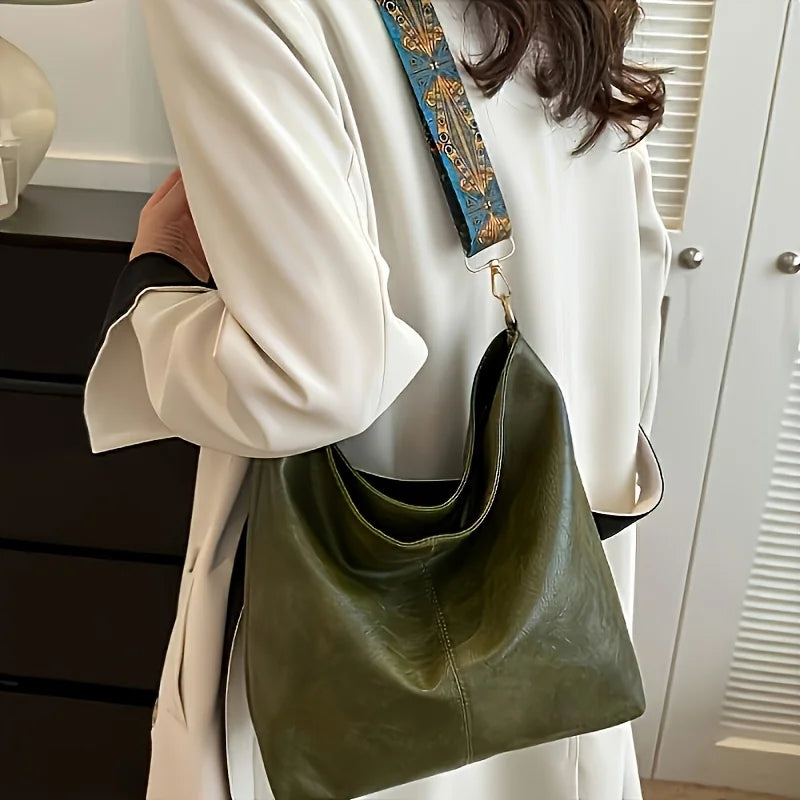 Bohemian Style Women Shoulder Bag, Vintage Wide Strap Crossbody with Intricate Embroidery, Versatile for Casual Commuting Wear
