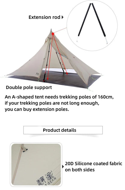 ASTA GEAR Fengyin2 Pyramid Tent Outdoor Ultralight 20D nylon Tent Camping Windproof Hiking Backpacking