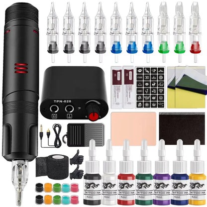 Complete Tattoo Pen Machine Kit Cartridge Tattoo Machine with Power Supply Pedal Set for Tattoo Beginners Artists Kit Supply