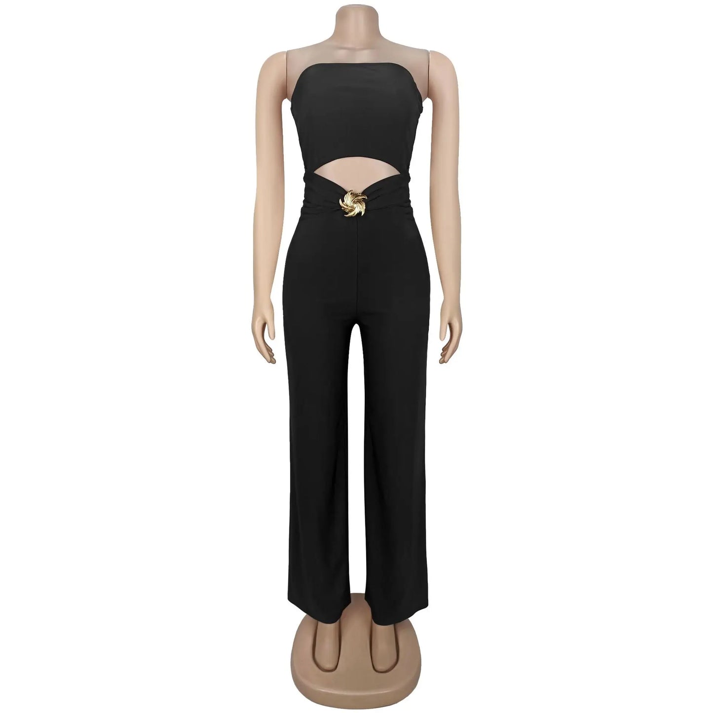 FAGADOER Sexy Hollow Out Bodycon Jumpsuit for Women Solid Color Sleeveless Backless Rompers Female Streetwear Overalls 2025 New