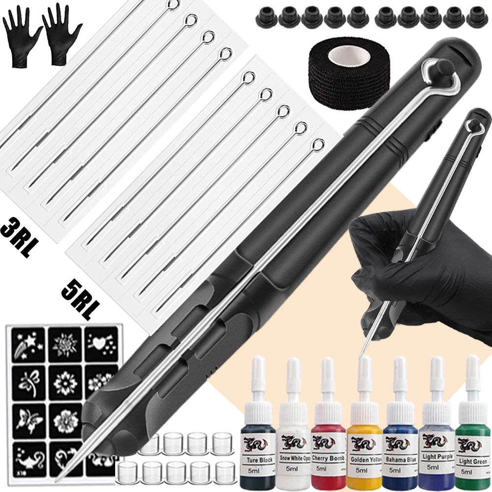 Hand Poke and Stick Tattoo Kit with Poke Tattoo Needles Holder Ink Accessories Set for DIY 3D Hand Poke Stick Tattoo Kit