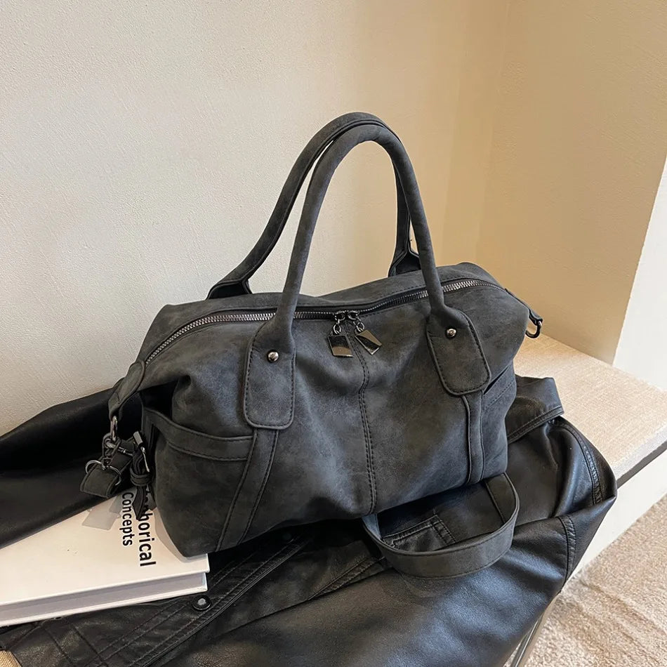 Retro Distressed Suede Texture Boston Hobo Bag Large Capacity Tote Handbag Shoulder Crossbody Bag for Women Daily Commute Trave