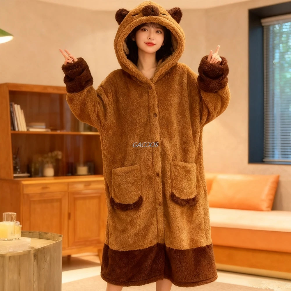 Winter Capybara Cosplay Costume Robes Adult Kigurumi Unicorn Onesie Anime Nightgown Christma Cartoon Women Men Pajamas Sleepwear