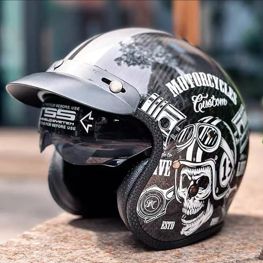 Durability 3K Carbon Fiber Black Gold Open Face Electric motorcycle Helmet for Man Woman DOT-Approved Enhance Riding Experience
