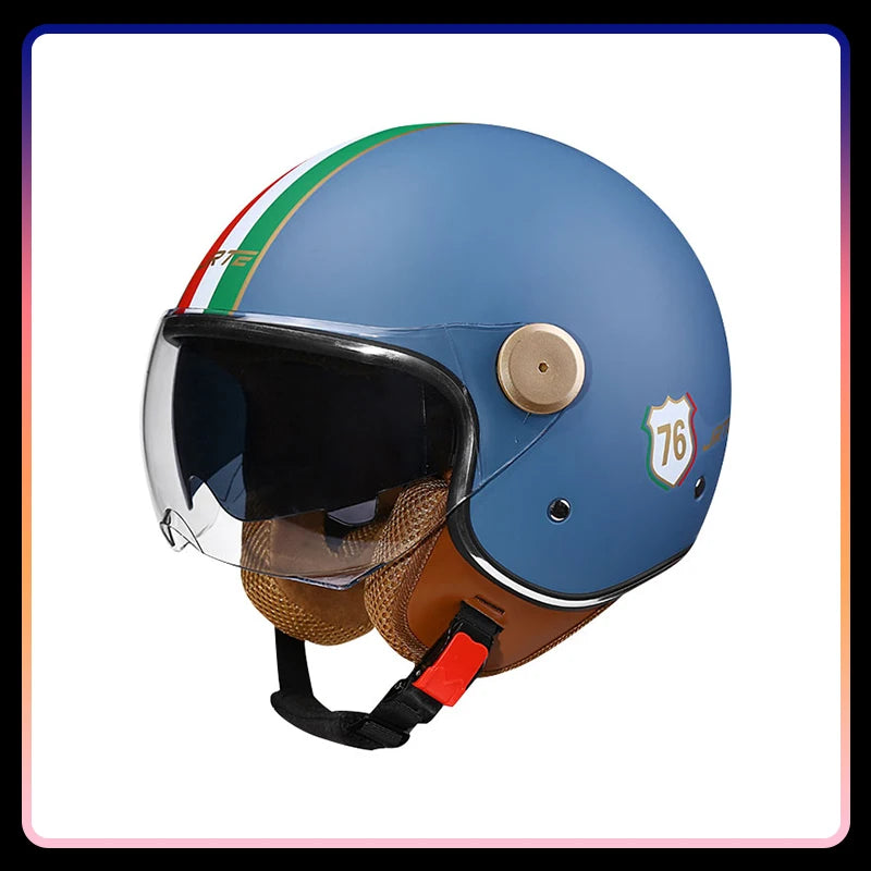 Open Face Motorcycle Helmets Biker 3/4 Open Face Helmet Men Women Retro Electric Scooter ABS Shell Moto Jet Helmet DOT Approved