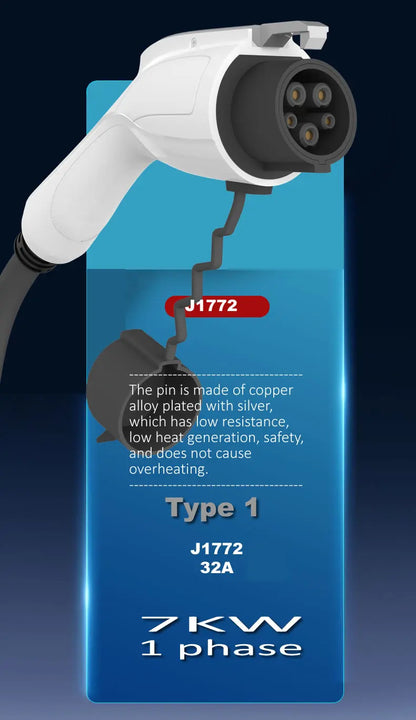 JIGU SAE J1772 EV Charger Type 1 Wallbox Electric Vehicle Charging Station EVSE 7KW 32A 220V 1 Phase Car Charger With Screen