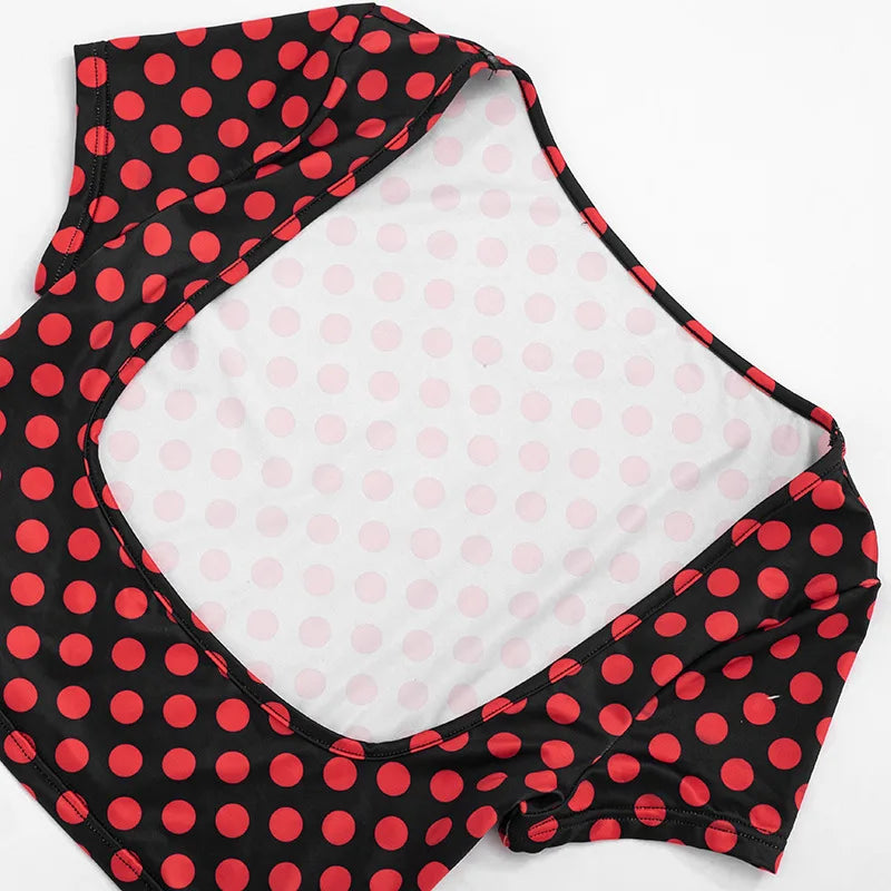 FAGADOER Sexy Woman 3 Piece Set Outfit Polka Dot Print Patchwork Short Sleeve Crop Top and Pants Matching Female Streetwear New
