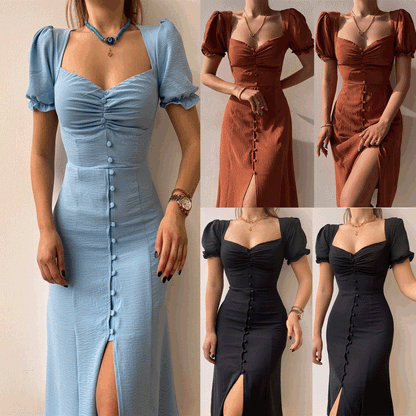 Fashion Bandage Bodycon Dresses For Women Puff Short Sleeves Sexy Low Cut Slim A-line Dress Elegant Ladies Vestidos 2023 Summer
