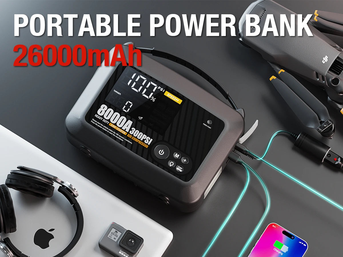 8000A Professional Heavy Duty Car Jump Starter With Air Pump Powerful Car 12V Car Battery Starter Booster Starting Device