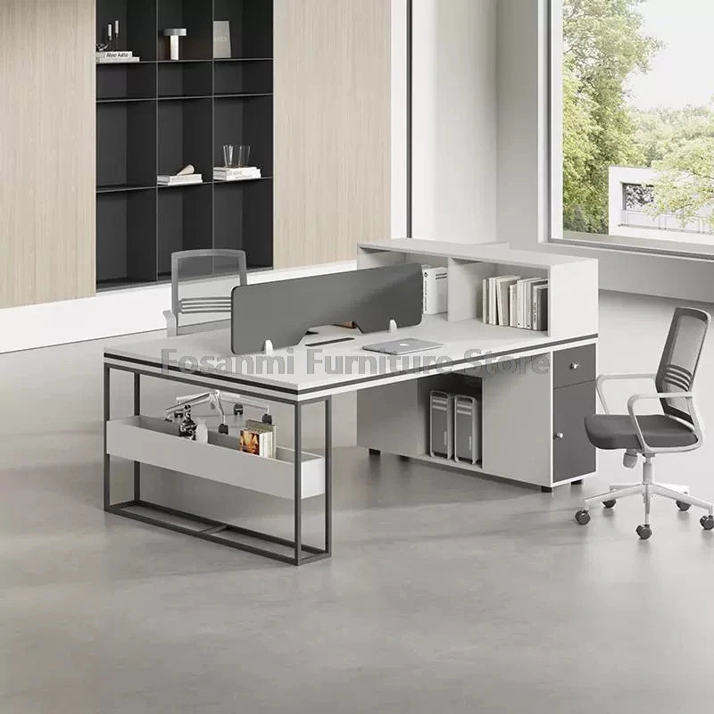 Office Staff Work Desk and Chair Sets Modern Computer Desks with Storage Drawn and Screen Home Furniture Swivel Chairs Table Set