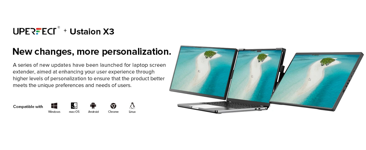 UPERFECT 14" 2K Triple Portable Monitor with 360° Rotation Stand 2240x1400 QHD IPS Laptop Screen Extender for Windows Chrome Mac