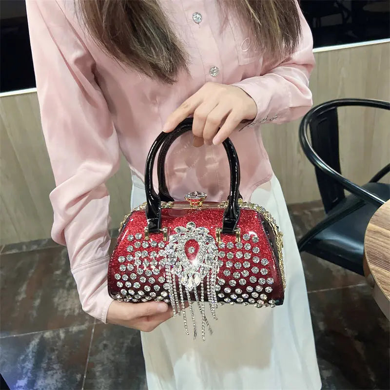 Fashion Diamonds Leather Women's Handbag Small Shoulder Cross-Body Bag New Elegant Evening Bag Portable Girls Party Dinner Bags